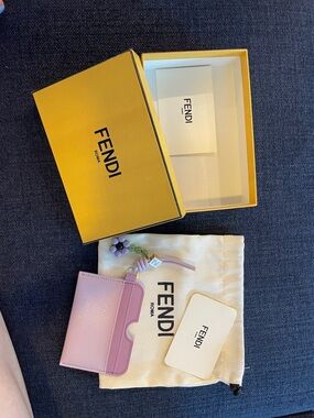 Fendi Pink Lavender Leather Card & Key Holder with Beaded Charm